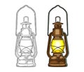 Antique retro gas lamp. Vintage color engraving illustration