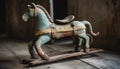 Antique rocking horse, a rustic souvenir of childhood fun playing generated by AI