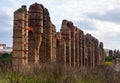 Antique Roman Aqueduct at Merida in autumn Royalty Free Stock Photo