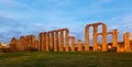 Antique Roman Aqueduct of Merida in twilight Royalty Free Stock Photo