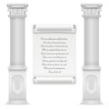 Antique roman architecture design with marble stone colomns and text on wall