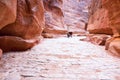 Antique roman paved road in Siq passage in city Pe Royalty Free Stock Photo