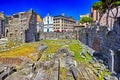 Antique Roman ruins in Rome and blue sky, Italy