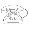 Antique rotary dial telephone with a wire. Vector linear illustration