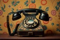 Antique rotary phone on wood table, nostalgia decor ,generative AI