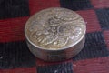 Antique round metal jewel casket with an antique look