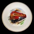 . Antique round picture for decoupage depicting a locomotive