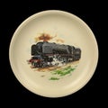 . Antique round picture for decoupage depicting a locomotive