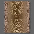 Antique royal luxury wedding invitation, gold on white background with frame and place for text, lacy foliage made of roses or Royalty Free Stock Photo