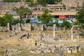 Antique ruins and limestone blocks in Hierapolis, Turkey. Ancient city