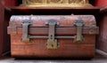 Antique rust iron metal lock box used to store valuables in travel Royalty Free Stock Photo