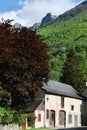 Antique rustic houses on the streets of Accous village, Pyrenees National Park, France Royalty Free Stock Photo