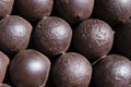 Antique rusty cannon balls, pattern, closeup, ancient iron cannonball.