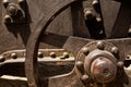 Antique rusty cannon wheel close-up Royalty Free Stock Photo
