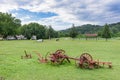 Antique rusty farming plough. Old Plow on Farmland Royalty Free Stock Photo