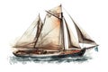 Antique sailboat engraving, Watercolor, Elegant and timeless