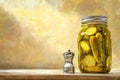 With antique salt and pepper shakers and a pickle jar Royalty Free Stock Photo