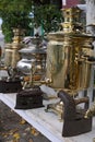 Antique samovars and irons Royalty Free Stock Photo