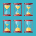 Antique sand clock sprite sheet animation. sand timers set