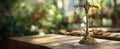 The antique scales of justice showcasing balance and equality in a serene setting. AI generated image Royalty Free Stock Photo