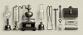 Antique Scientific Instruments and Tools Still Life Royalty Free Stock Photo
