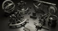 Antique Scientific Navigational Instruments: Vintage Precision Tools Royalty Free Stock Photo