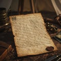 Antique scroll with parchment-like paper, featuring calligraphic writing in a medieval script Royalty Free Stock Photo