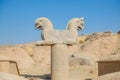 Antique sculpture of Homa or Huma bird in Persepolis. Fars Province, Iran.