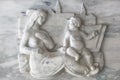 Antique sculpture with woman, children and city. Oslo symbol. No