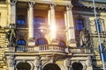 Antique Sculptures on the facade of the bank building in Szczecin, Poland