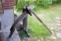 Antique scythe for mowing grass, close-up