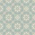 Antique seamless background 466 oriental green octagon square frame cross flower Royalty Free Stock Photo