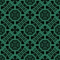 Antique seamless green background polygon chain cross flower