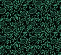 Antique seamless green background spiral leaf sun flower Royalty Free Stock Photo