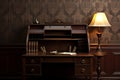 An antique secretary desk that complements a vintage home office with rich, deep brown tones