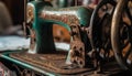 Antique sewing machine, close up of rusty machinery generated by AI Royalty Free Stock Photo