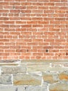 Antique Shaker wall of handmade brick and ledgestone foundation