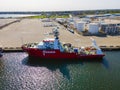 MV Fugro Brasilis ship aerial view, Providence, Rhode Island, USA