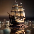 Antique ship model on a dark background. 3d render.