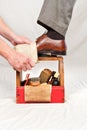 Antique shoe shine box and worker