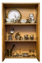 Antique silver and china on the shelves