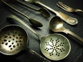 Antique Silver cutlery on slate