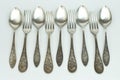 Antique silver spoons and forks Royalty Free Stock Photo