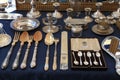Antique silverware on antique market The Cours Saleya, Nice, France