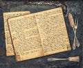 Antique silverware and vintage handwritten recipe book