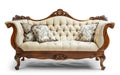 Antique sofa with cushions isolated from white background Royalty Free Stock Photo