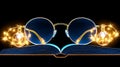 Antique Spectacles on Open Book with Light Sparks Royalty Free Stock Photo