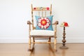 antique spindle chair with embroidered cushion Royalty Free Stock Photo