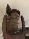 Antique spinning wheel bobbin close up