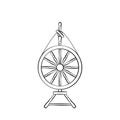 An antique spinning wheel icon of linear design.